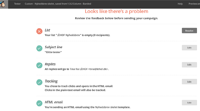 Gennemgå checklisten iden du udsender