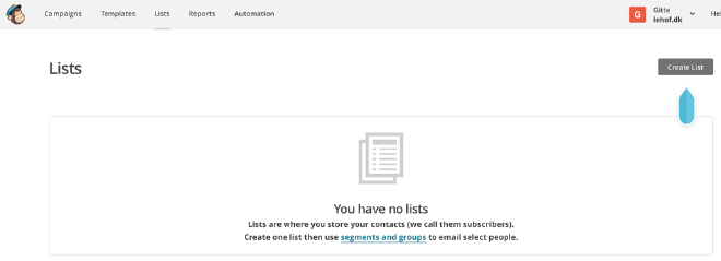 Oversigt over dine lister i Mailchimp