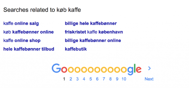 Forslag til søgeord på køb kaffe